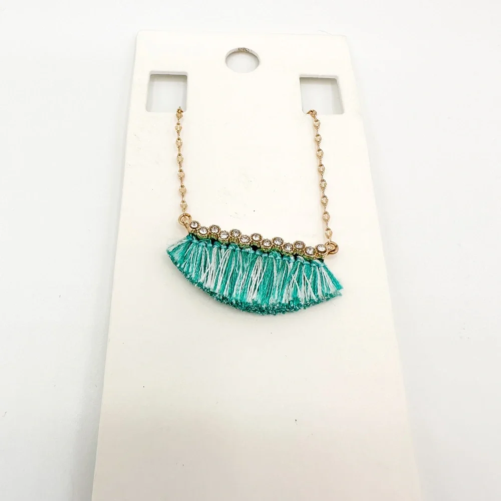 Express Gold & Teal Tassel Necklace